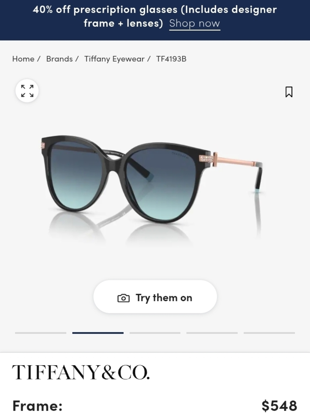 Tiffany & Co. Black and Rose Gold Gradient Lens Women's Sunglasses